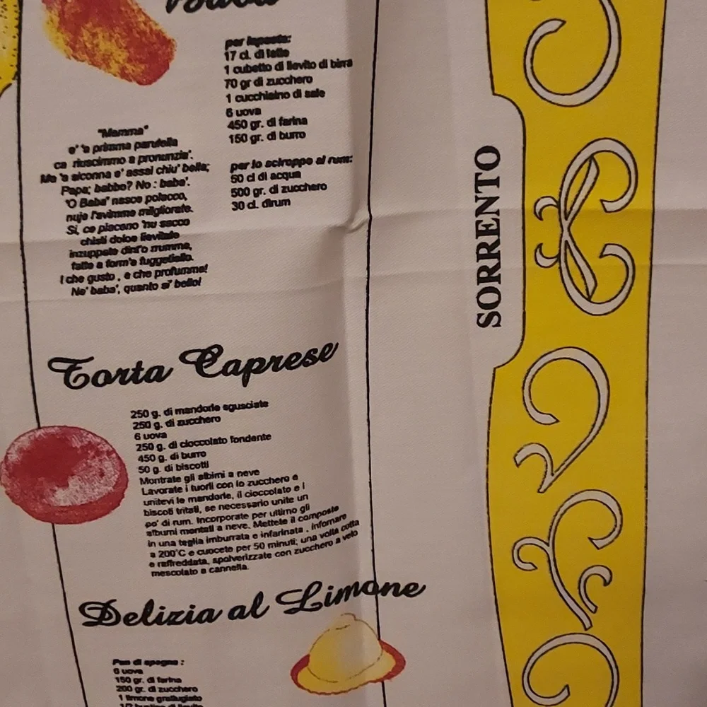 Italian Dish Towel Tea Towel Yellow White Recipe Theme